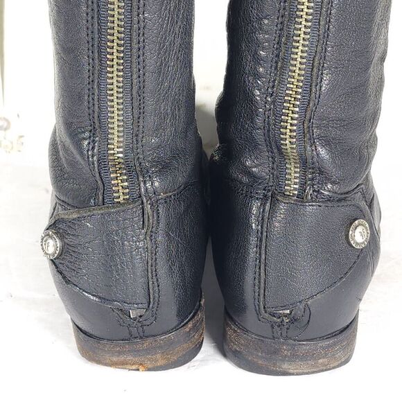 FRYE Women's Melissa Back Zip US 7,5B Black Leather Button Tall Riding Boots - Picture 12 of 16